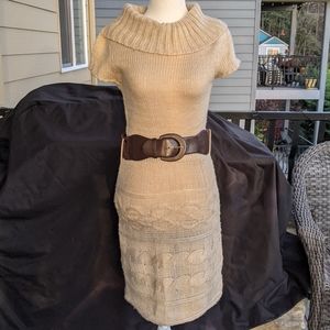 Cowl Neck Sweater Dress with Belt